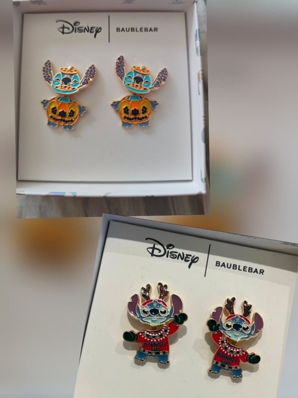 BAUBLEBAR DISNEY STITCH REINDEER NAUGHTY LIST & HALLOWEEN PUMPKIN EARRINGS NEW